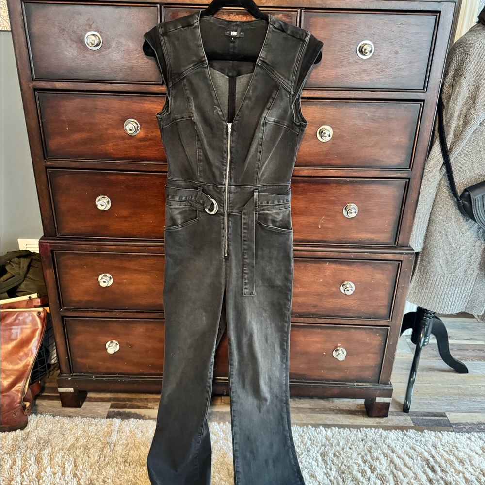 PAIGE Black Sleeveless Zip-Front Jumpsuit